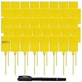 QIEOTE 40-Pack Plastic Shipping Tags with Marker Pen, Waterproof Zip Tie Labels for Baggage, Inventory, and Key Tagging(Yellow)