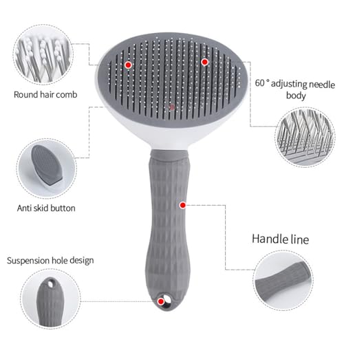 Image of Cat Brush with Release Button, For Indoor Cat Hair Removal, Self Cleaning Cat Comb Hair Brush for Indoor Cats, Pet Supplies Hair Remover Tool (White-Blue)
