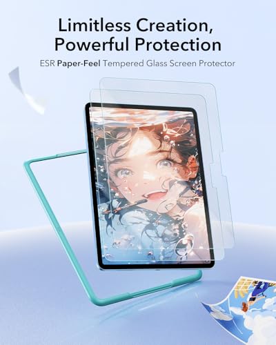 Image of ESR 2 Pack Paper-Feel Screen Protectors for iPad A16 11th /10th Generation (11 Inch /10.9, 2025 /2022), Write and Draw Like on Paper, 9H Tempered Glass, Matte Writing Film with Alignment Frame,Anti-Glare