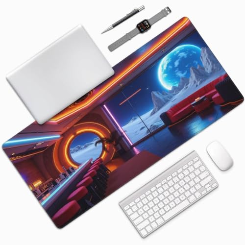Grand tapis de souris de jeu imprimé espace lounge aux bords cousus