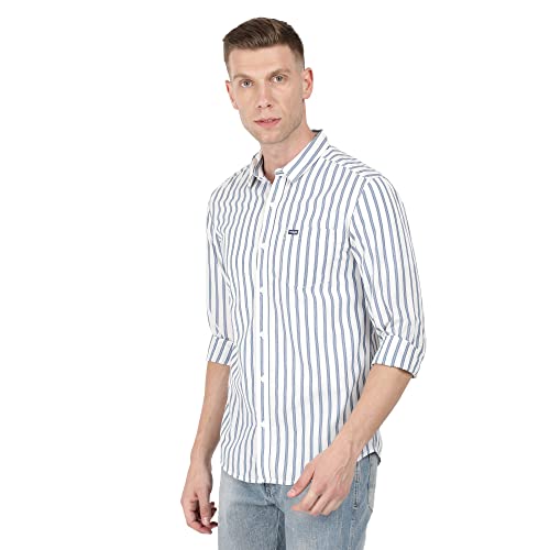 Image of Wrangler White Striped Regular Fit Shirt