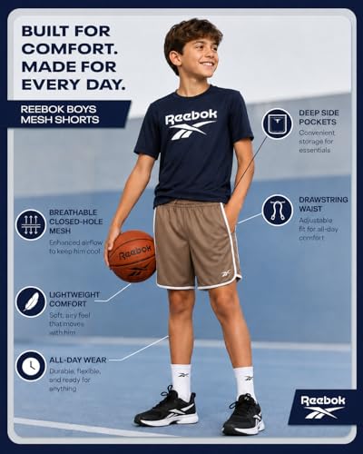 Short de basket-ball garçon Reebok en maille légère avec cordon - 3