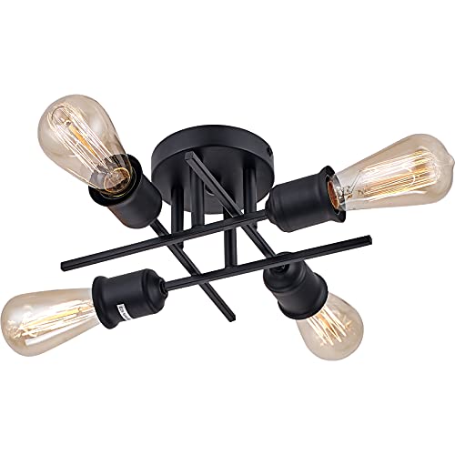 PUSU Black Close to Ceiling Light Fixtures,Modern Sputnik Semi Flush Mount Ceiling Lighting for Kitchen Bedroom Study Living Room Dining Room