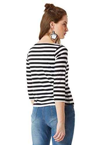 Image of Miss Chase Women Casual Boat Neck Cotton Striped Regular Fit Top
