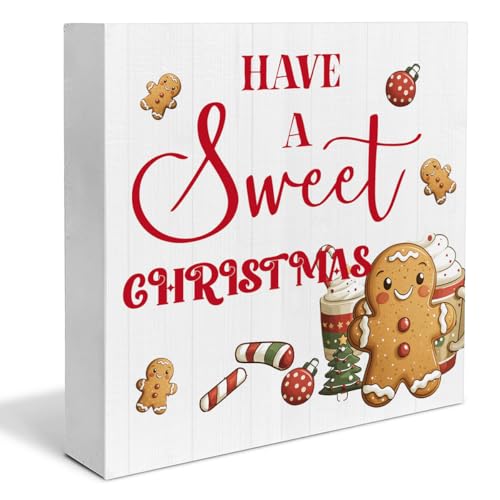 Christmas Kitchen Decorations, Hot Cocoa Wooden Sign Gingerbread Decor, Farmhouse Christmas Wooden Block Sign, Christmas Home Decor for Table Shelf 5 x 5 Inch
