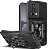KUSINHOKA Cover per Xiaomi 13 Lite 5G con Staffa, [Protezione Fotocamera Slide] Anti-Graffio Custodia in Silicone e PC, Bumper Case Protettiva Cover per Xiaomi 13 Lite, Nero