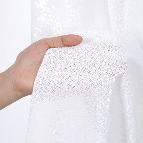 Image of White Sequin Backdrop Curtains-4 Panels 2FTx8FT White Backdrop for Valentines Day, Glitter Party Decorations Background Drapes for Wedding Birthday Anniversary Graduation Photo Booth Decor