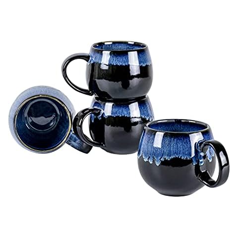 UNICASA Mug Set Porcelain, Porcelain Cups 4-Piece Ceramic Mug Set, Blue Tableware Cup Mug for 4 - Coffee Mug Set of 4, Dishwasher-Safe Cover