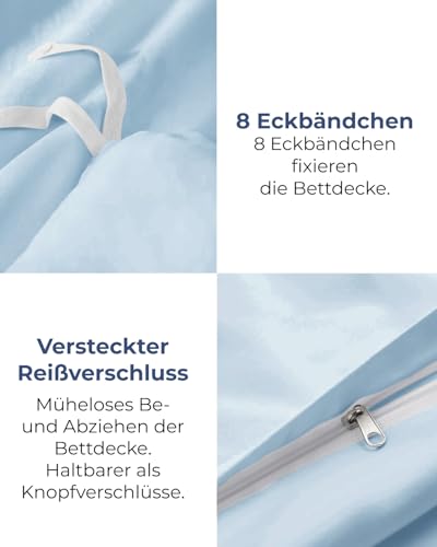 CGK Unlimited 3-Teiliges Bettwäsche-Set 200x200 cm Himmelblau, Bettbezug mit 2 Kissenbezügen 50x80 cm, Gebürstete Mikrofaser… – Ansicht 4