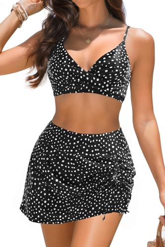 Womens Bikini Set with Skirt Two Piece High Waisted Swimsuit Criss Cross Top Tummy Control Swim Skirt Bathing Suit