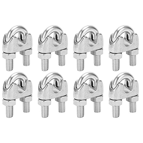 Cable Clamp, Wire Clamps Stainless Steel with 8pcs Cable Clips for Wire Rope,Cable