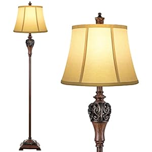 Vintage Floor Lamp for Living Room Traditional Farmhouse Tall Standing Lamp Mid-Century Antique Bedroom Pole Lamp with White Fabric Shade Rustic Bright Lighting Elegant Reading Lamp Retro Home Decor