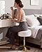 LITZFUR Adjustable Vanity Stool with Storage, 360° Swivel Gold Chair, Faux Fur Small Round Ottoman Footrest for Bathroom, Makeup Room, White