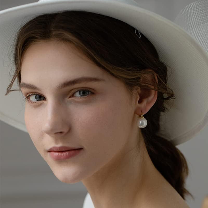 HUGE TOMATO Elegant 925 Sterling Silver Pearl Drop Earrings for Women, 14K Gold Plated Dangle Stud Earrings, Hypoallergenic Large Pearl Hoop Earring dangling 12mm - Image 5