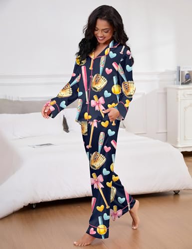 Image of SHESHOW Satin Pajamas for Women Set Long Sleeve Button Down Sleepwear 2 Piece Nightwear Women Pjs Sets Size XS-XXL