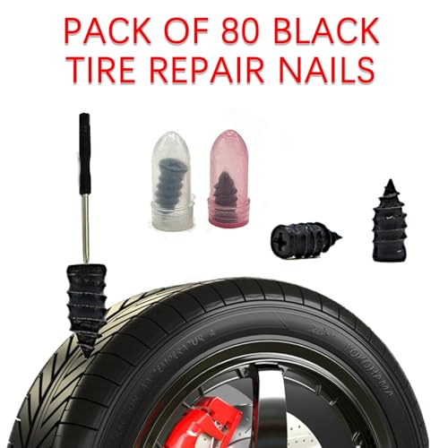 Image of 80-Pack Tire Repair Nails Plugs 2 Sizes with Screwdriver for Car | 80-pack 2 sizes rubber plugs, includes screwdriver, fast self-service repair, fits car auto motorcycle vacuum tires