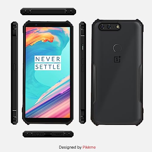 Image of Pikkme OnePlus 5T Back Cover | Crystal Clear Transparent Back | Ultra Hyrbid | Full Camera Protection | Raised Edge | Bumper Back Case (Black)