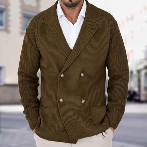 ADHOWBEW Cardigan Men with Pockets V Neck Winter Warm Long Sleeve Shawl Collar Casual Button Down Soft Knitted Sweater Coat2