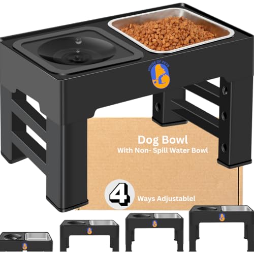 Image of Elevated Dog Bowls, Adjustable Raised Dog Bowls with No Spill Dog Water Bowl and Stainless Steel Bowl, Dog Bowl Stand for Small, Medium, Large Dogs (Stainless Steel)