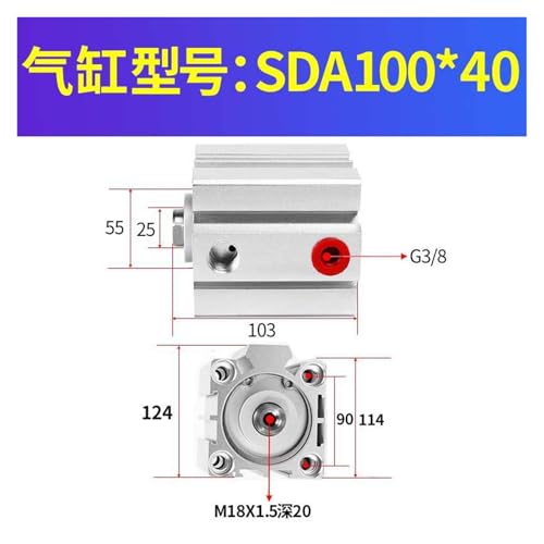 Cylindre fin standard SDA100X40 de type pneumatique compact - 3