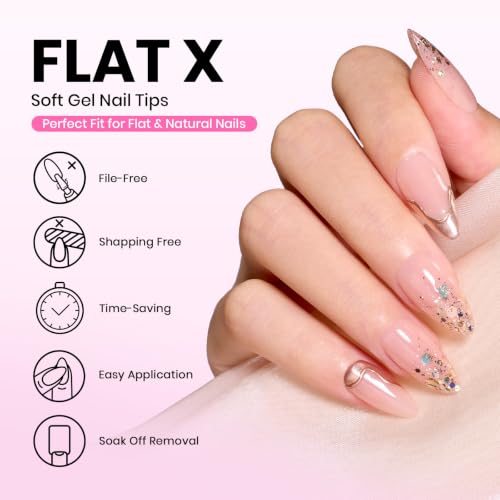 Image of Beetles Flat-X Soft Gel Nail Tips, Medium Almond, 640Pcs, 16 Sizes