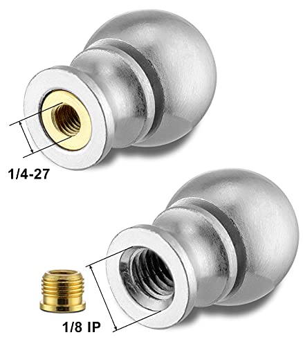 2 Pack Ball Lamp Finials For Lamps Top Knob, Lamp Nut (Dual - Thread), Lamp Shade Holder Screw Cap, Silver Lamp Finial Head Decoration Topper For Table And Floor Lamps #TOP3