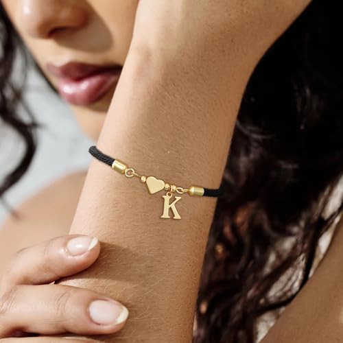 Initial Bracelets for Women Girls Gifts Trendy Heart Love Friend Birthday Gift Adjustable 14K Gold Plated Charm Name Letter A-Z Braided Cute Bracelets for Teen Kids Mother Couples Jewelry4