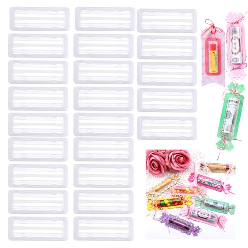 BAOFALI 40PCS Small 3.4x1.4inch Plastic Clear Rectangle Domes; Self-Adhesive for DIY Lip Balm Pouches Money Holder Candies Craft Gift Cards Shaker Card Making Scrapbooking Tool