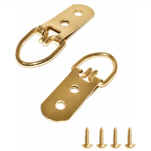 Image of Gold D-Ring Steel Picture Hangers, Heavy Duty Double Holes Paintings Hook