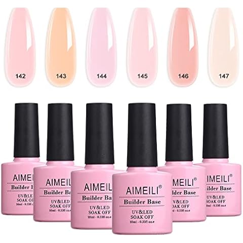 AIMEILI 5 in 1 Builder Base Gel Set for Nails Extension Builder Gel Starter Kit Soak Off UV LED Gel Polish Multicolour/Mix Colour/Combo Colour Of 6pcs X 10ml - Gift Kit 35 Cover