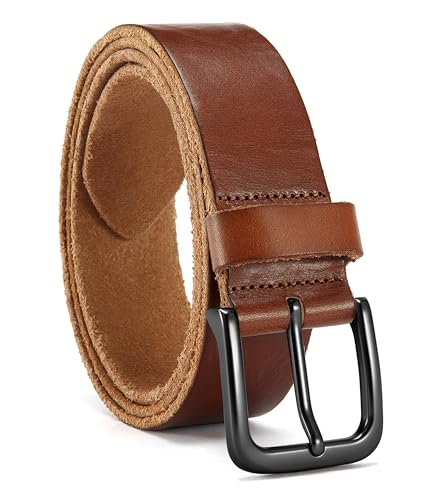 Image of CHAOREN Mens Belts Casual for Jeans - Full-Grain Leather, Durable Cowhide | Solid Buckle, Classic Style, Handmade, Daily Wear, Gift Box