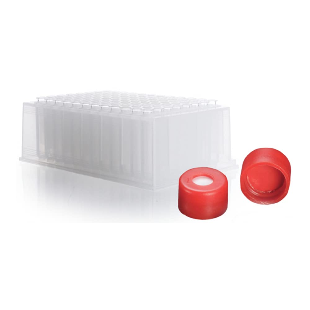 07-8075R-1000 Polypropylene µLPlate Deep Well Plate Component Kit, 1.0 ml, Clear, Conical Insert Installed in µLPlate and Red Cap with Precut PTFE/Silicone Septa