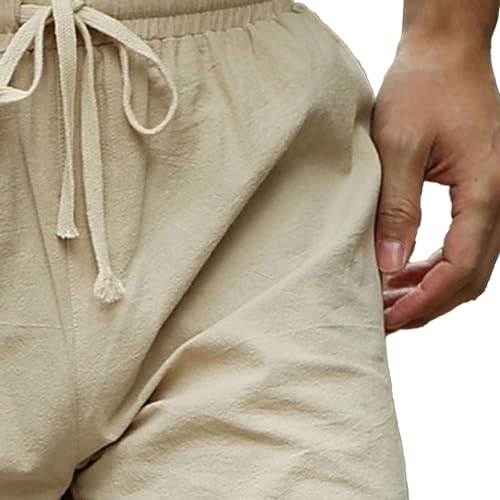 Shorts clásicos de lino para hombre con cintura elástica y bolsillos miniatura 5