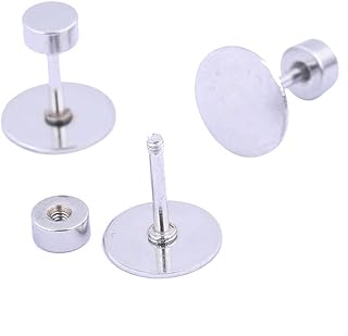 80pcs Stainless Steel Screw Back Earring Posts 8mm Pad Flat Bezel Blanks DIY Studs for Jewelry Making Supplies