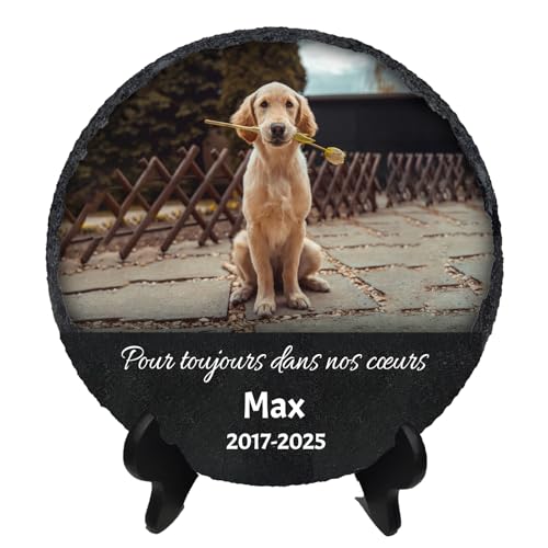 Givelle Plaque Commémorative en Ardoise pour Animal de Compagnie, Photo Personnalisée, 10-20 cm, avec Support