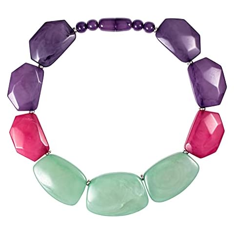 ZAVANA Colourful Statement Necklace for Women, Handmade Boho Chic Chunky Necklace for Women in Green, Purple, and Pink, Elegant Bohemian Costume Jewellery for Women Cover