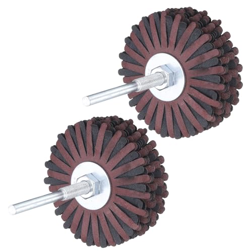 uxcell 2pcs Abrasive Cloth Flap Wheel Sanding Star 1/4-Inch Shank for Woodworking Root Carving Furniture Polishing 240 Grit