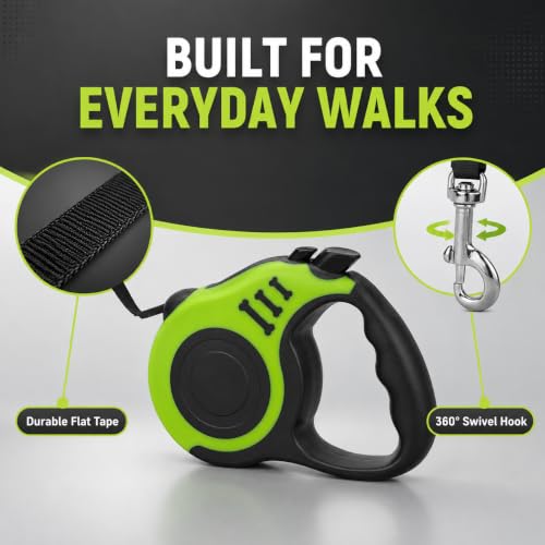Image of Retractable Dog Leash 16 FT with Lock for Small & Medium Dogs | 16 FT retractable leash with one-touch lock, anti-slip grip, tangle-free tape & 360 hook for daily walks.