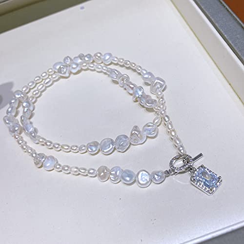 Pearl Necklace -14K Sterling Silver Pearl Choker Necklace - Dainty Choker Baroque Freshwater Cultured Pearls Necklace Strand 18 Inches Jewelry For Women Girls #TOP2