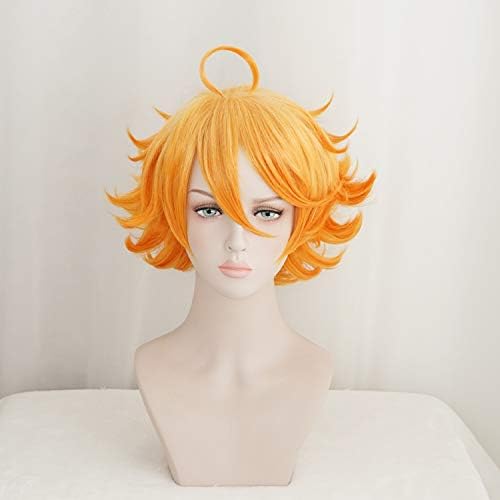 LZTEmma Anime Short Curly Wavy Orange Cosplay Wig for The Promised Neverland Women Girls'Party Wigs with Free Wig Cap (Emma)