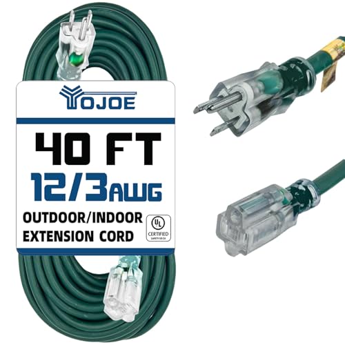 YOJOE 40ft Green Weatherproof Extension Cord, 12/3 SJTW