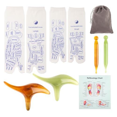 Vigdit Reflexology Socks with Tools,2 Pairs Reflexology Chart Socks with Trigger Point Massage Tool,Foot Ease Relief Socks for Men and Women,Pressure Point Socks with Acupressure Pen-White
