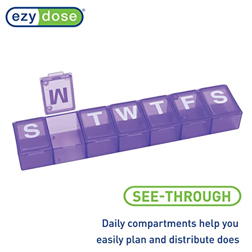 Image of EZY DOSE Weekly (7-Day) Pill Organizer, Medicine Planner, Vitamin Storage Box, Convenient and Easy to Use, Medium Compartments, Case for Supplements and Fish Oils, Travel Friendly, Purple, BPA Free