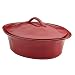 Rachael Ray Cucina Stoneware 3-1/2-Quart Oval Casserole, Cranberry Red