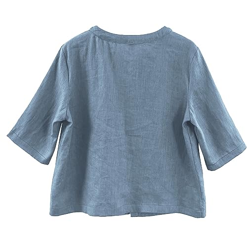 Amazhiyu Women Pure Linen Open Front Cropped Cardigan Elbow Sleeve Summer Jacket2