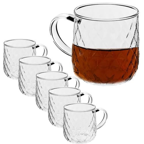 KADAX Teegläser 350ml, 6 Stück, Gläser mit Griff, spülmaschinenfest, Trinkgläser für Kaffee, Tee, Wasser, Saft, Drink, Garten, Saftgläser, Wassergläser, Gläserset, Glastassen