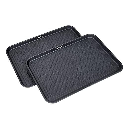 Great Working Tools Boot Trays Set of 2 Heavy Duty Shoe Trays All Season Pet Feeding Trays Snow Mat for Muddy Shoes Wet Boots - Black, 23.75" x 15.5" x 1.25"