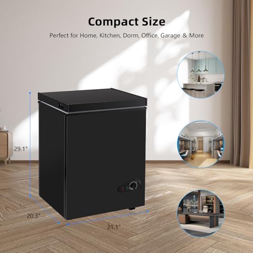 Geekman Chest Freezer 3.5 Cubic Feet Capacity with Removable Basket, Defrost Water Drain, 6 Level Adjustable Temperature, Energy Saving, and Top-Open Door for home, bar, office (Black) on Fridge.com