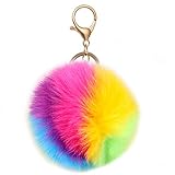 KEREDA Pompons Schlüsselanhänger, Plüsch Taschenanhänger, Flauschige Pompom Taschenanhänger, Faux Kaninchen Pelz Plüschball Schlüsselanhänger für Handtasche Schlüssel Auto
