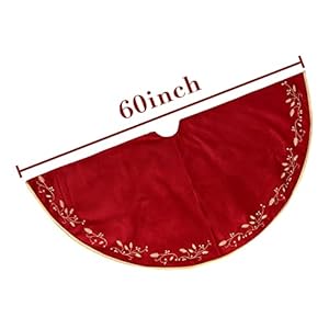 Christmas Tree Skirt, 60 Inch Red Christmas Tree, Large Rustic Velvet Fur Plush Tree Skirts, Xmas Tree Skirts with Gold Embroidered Holly Leaf for Christmas Tree Decorations Christmas Tree Skirt 60 Inch Red Christmas Tree Large Rustic Velvet Fur Plush Tree Skirts Xmas Tree Skirts with Gold Embroidered Holly Leaf for Christmas Tree Decorations